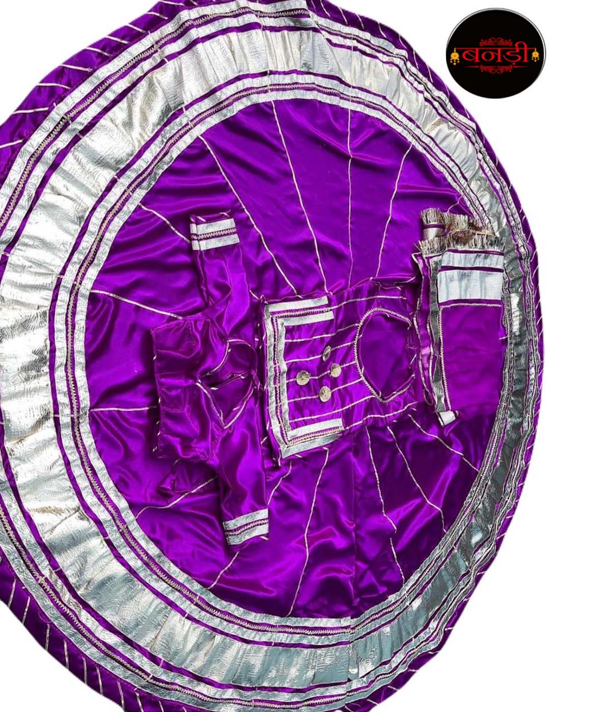 24 Kali Poshak in Purple Color with Laffa Work on Satin