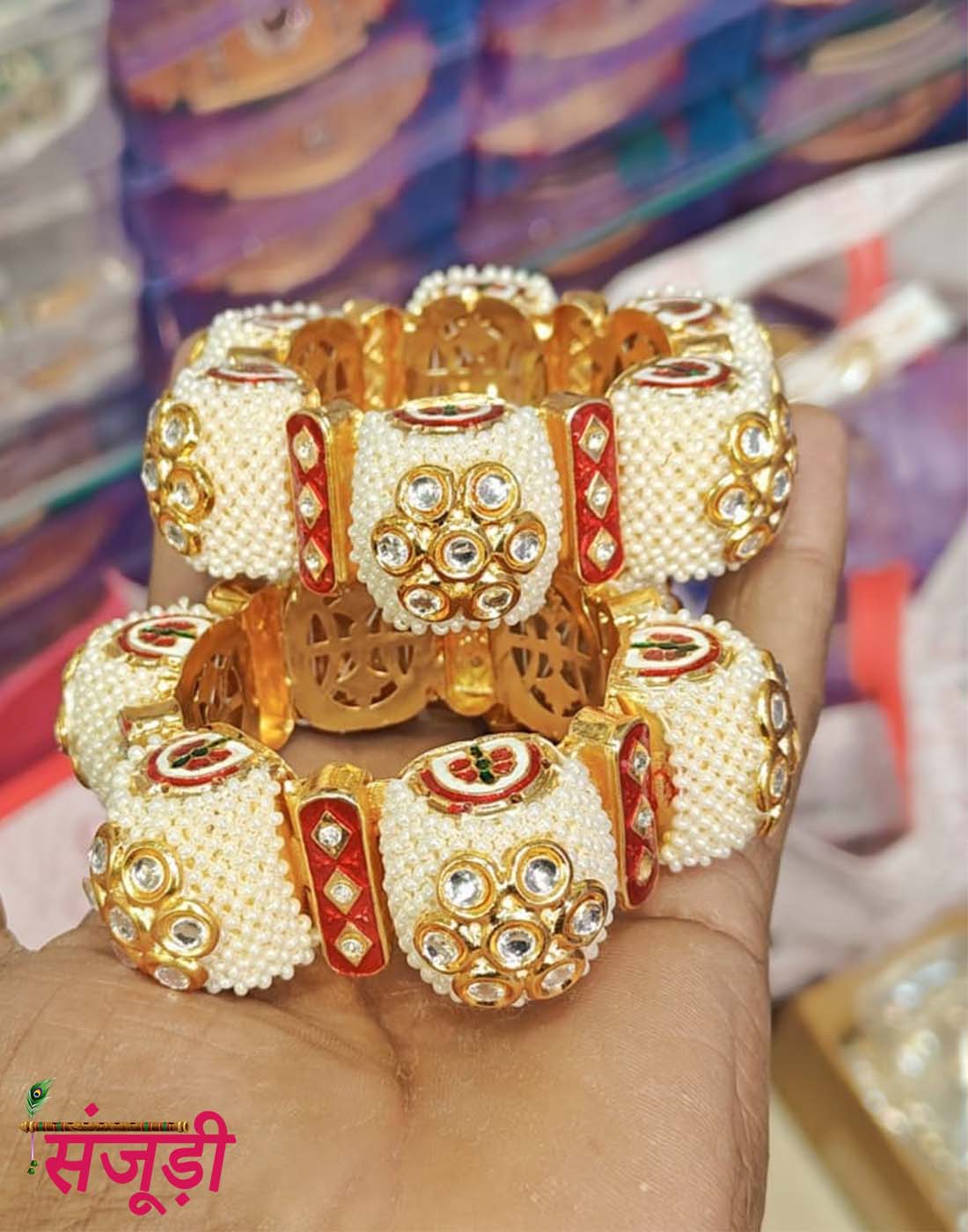 Rajputi Kangan with White Cheeda (Pearl)