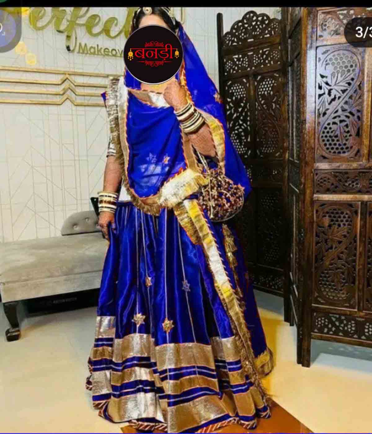 Rajasthani Blue Satin Poshak with Laffa Work