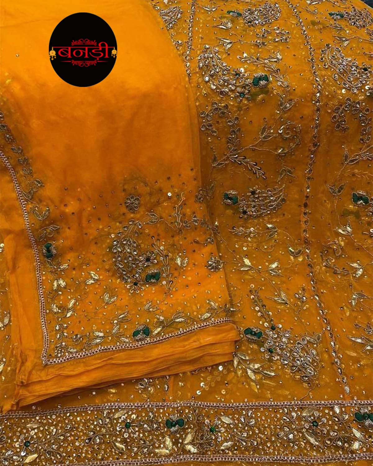 Yellow Rajputi Poshak with Mix Kundan-Gota Patti Work