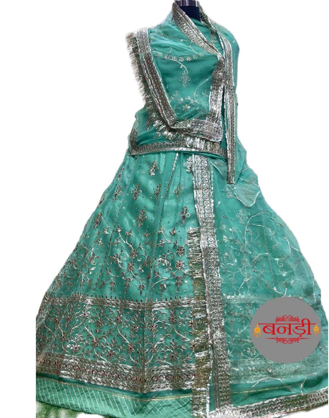 Designer Gotapatti Poshak in Firozi Blue Color