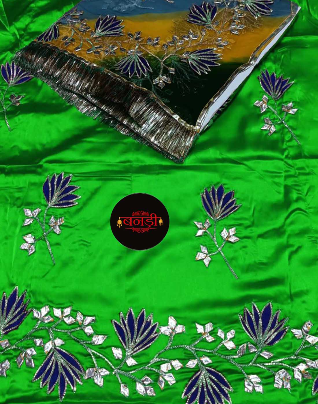 Parrot Green Boutique Poshak with Multicolor Odhani