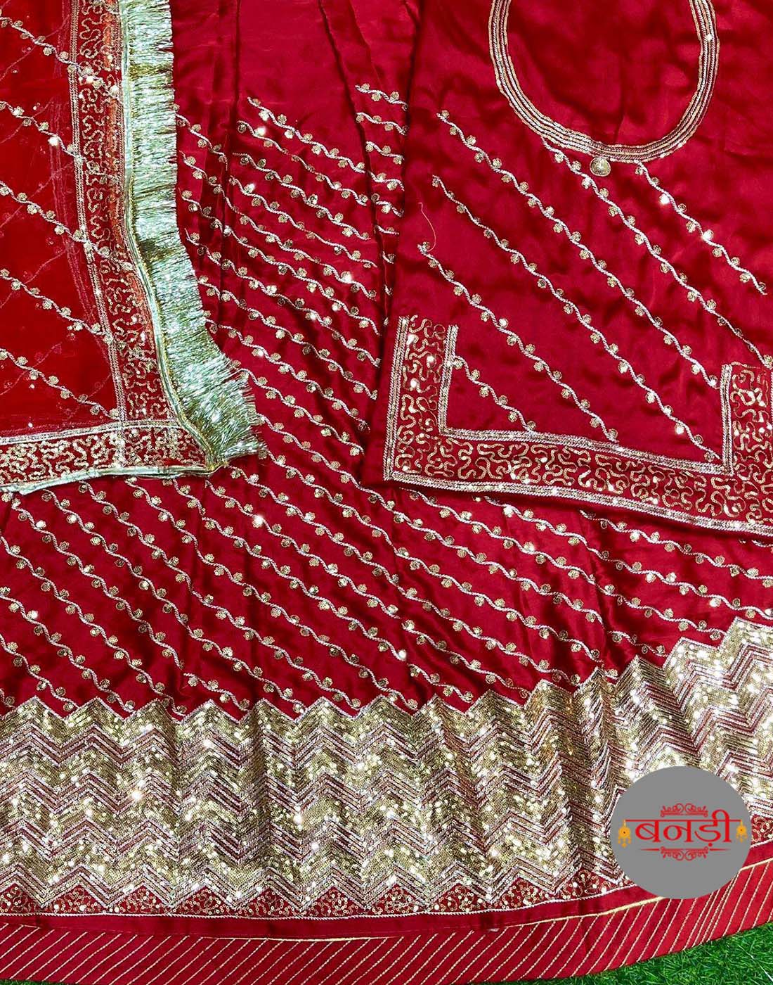Red Color Fancy Rajputi Poshak in Satin