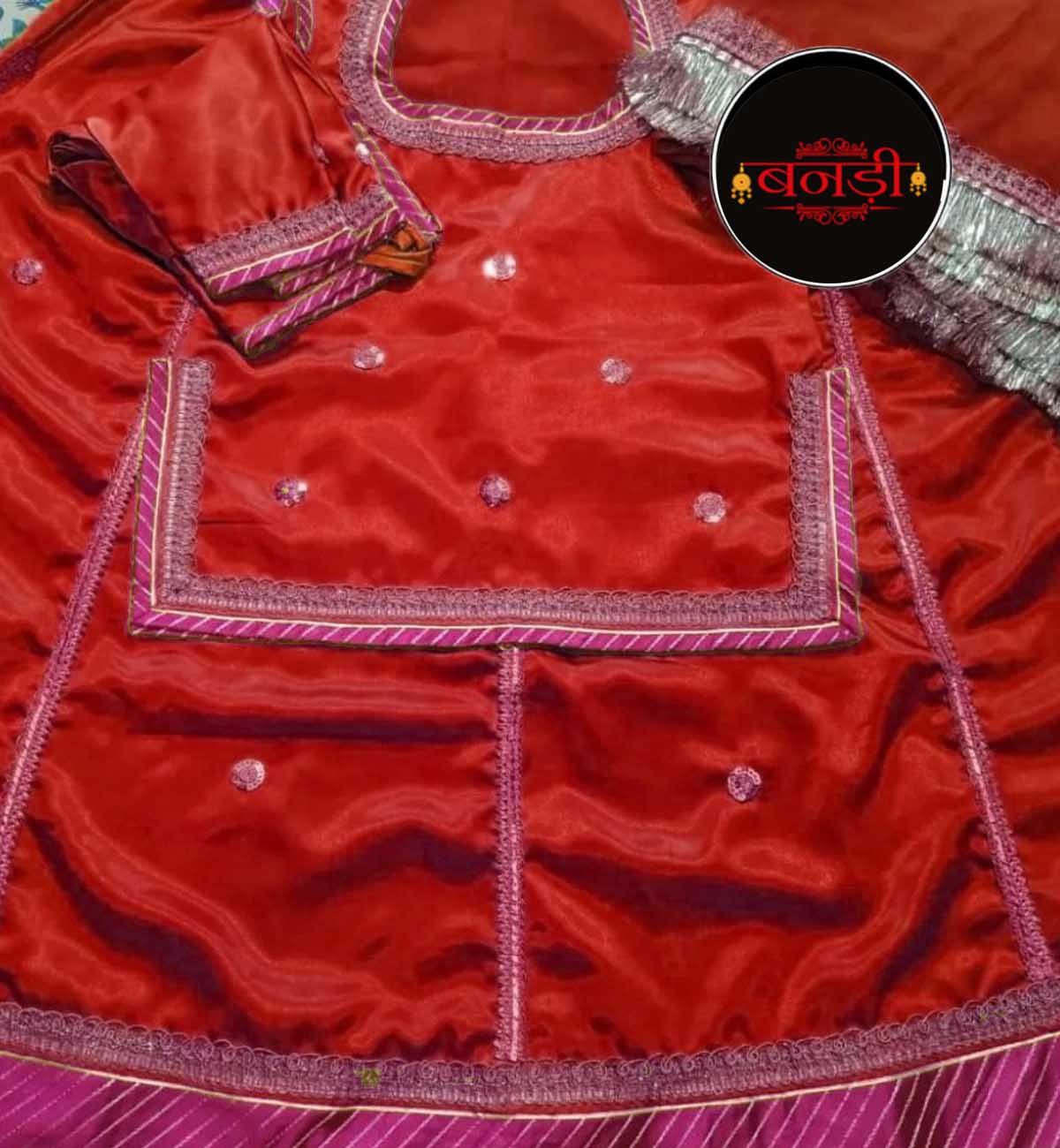 Rajputi Satin Suit in Red Color with Rani Magji