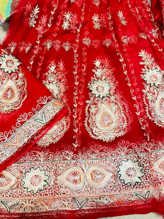 Red Color Bridal Poshak in Thakurji Pure Fabric