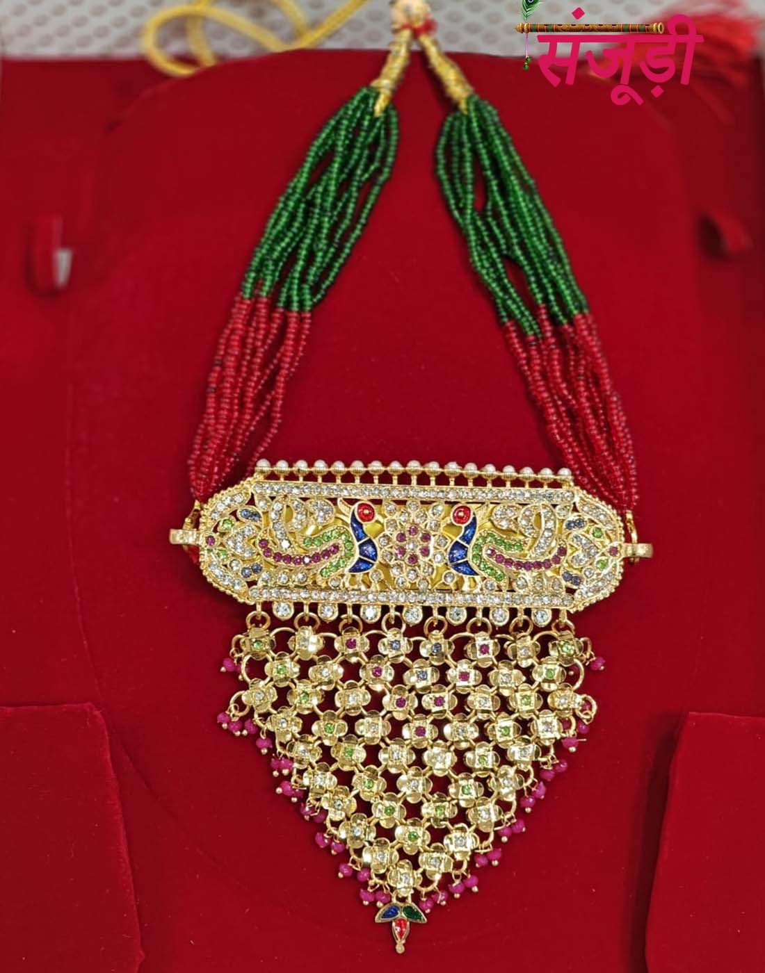Rajasthani Aad with Multicolor Peacock Design with Meena Work