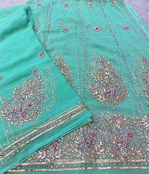 Sea Green Color Posak with Gota Patti and Pink Stone Work