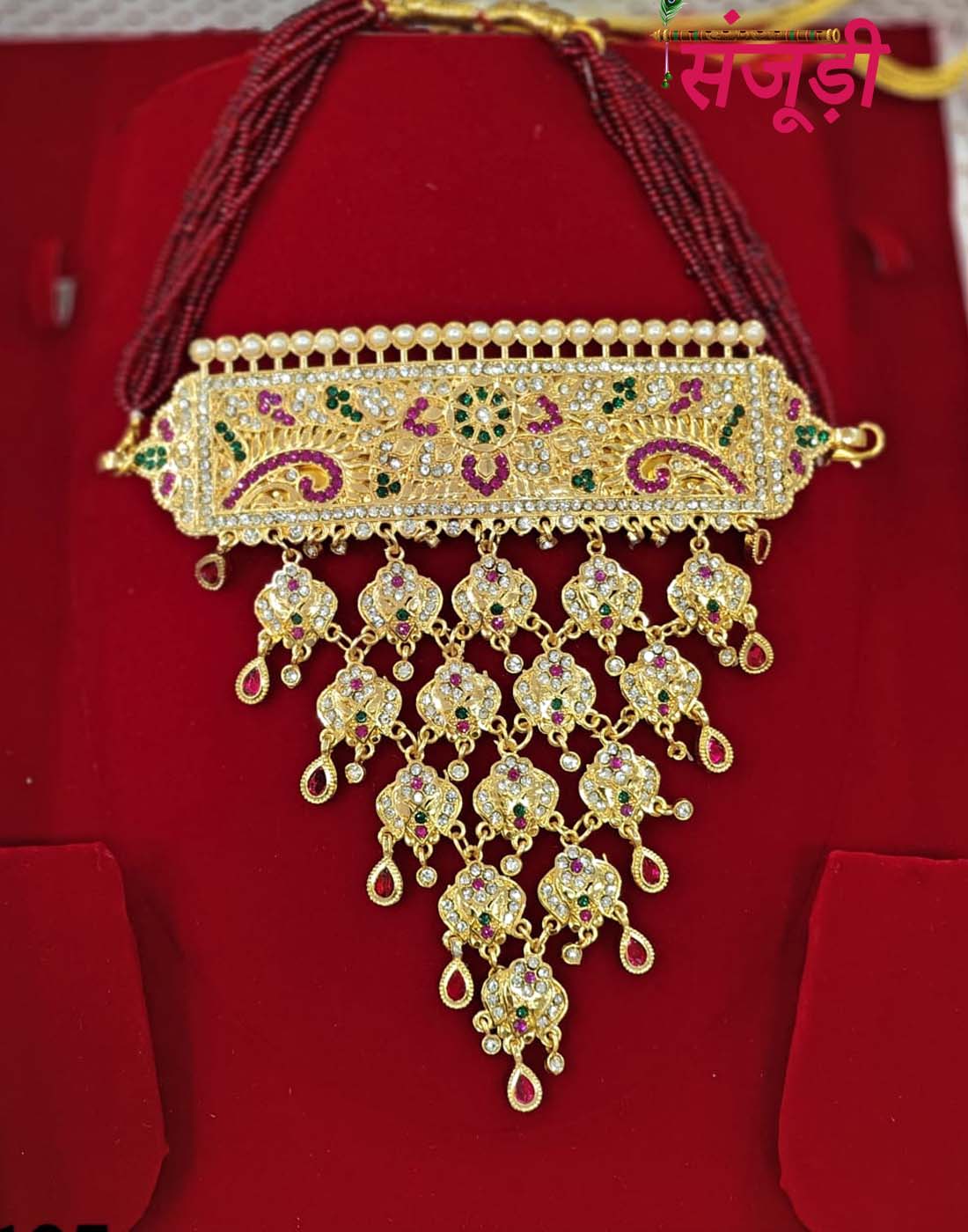 Rajasthani Aad with V Shape Latkan and Pink Drops