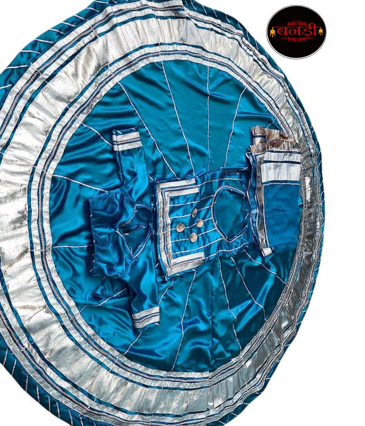 24 Kali Poshak in Peacock Blue Color with Laffa Work on Satin 