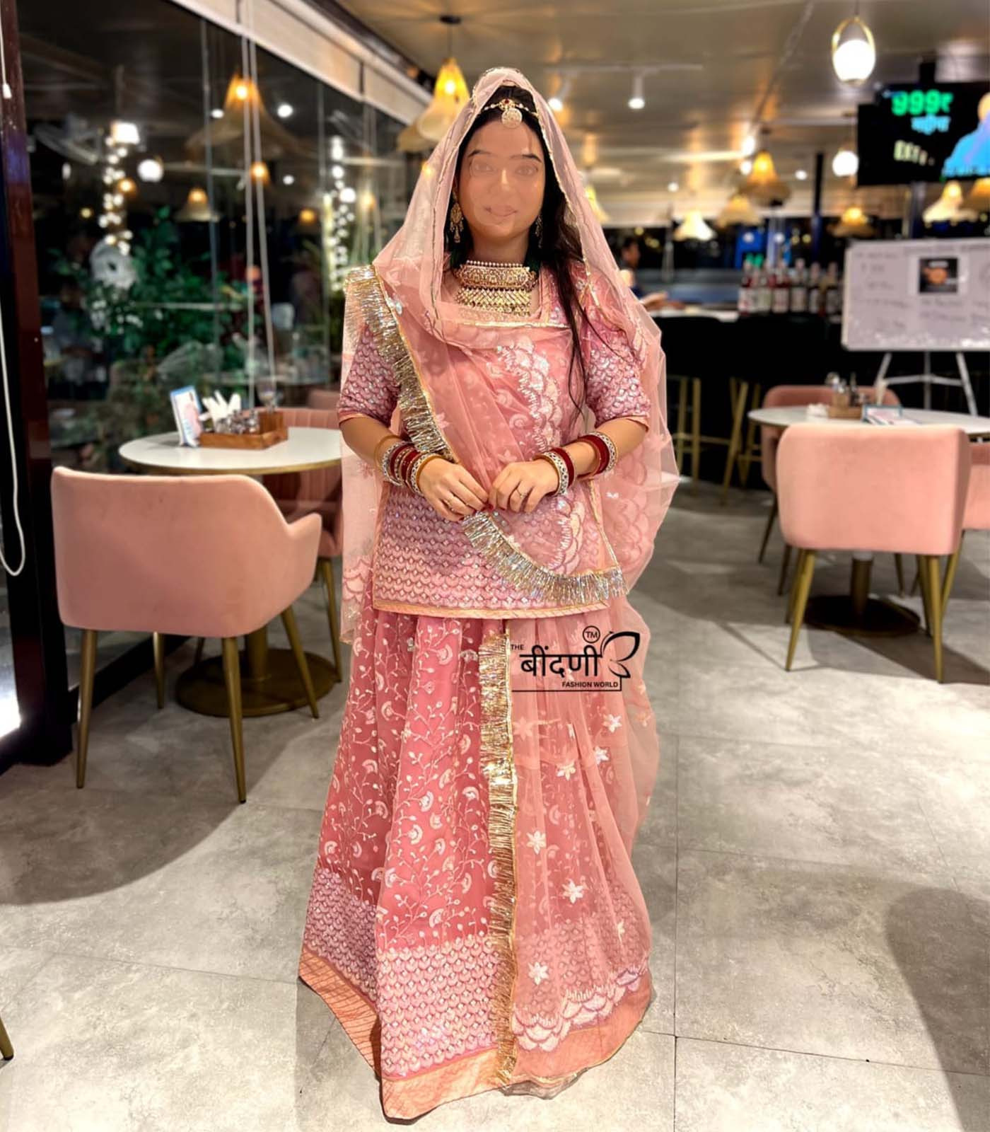 Rajasthani Poshak with Light Orange Peach Organza