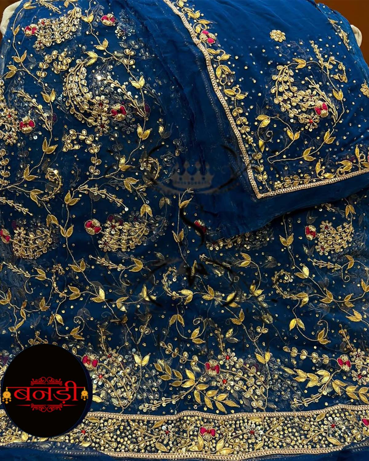 Rajputi Poshak in Dark Blue with Gotapatti Kundan Work