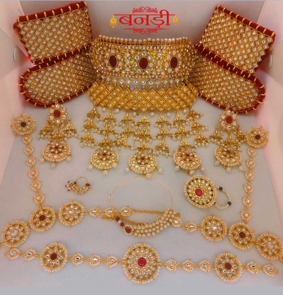 Red Rajwadi Jeweler set