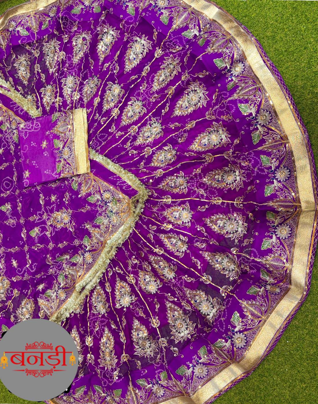 Purple Color Designer Poshak with 5 Meter Lehenga