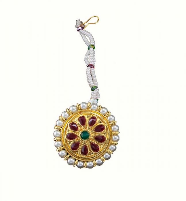 Rajasthani Borla with Maroon Stones and White Pearls