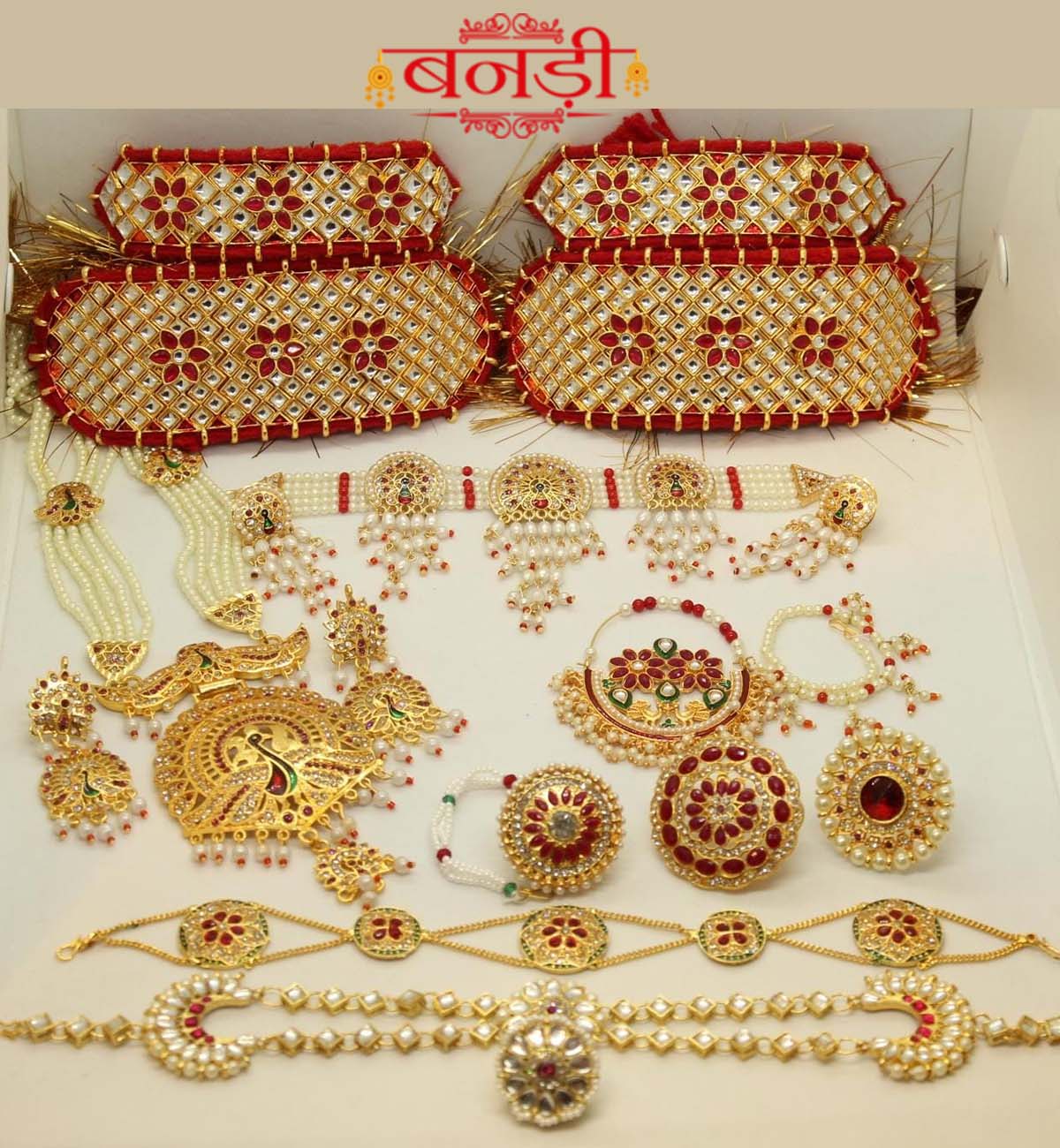 Red Kundan Rajputi Jewelry Set