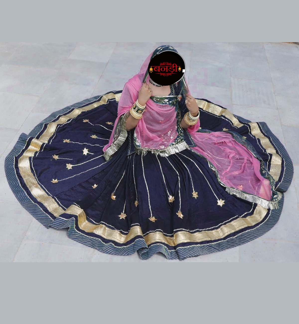 24 Kali Poshak with Navy Blue and PInk Odhani 