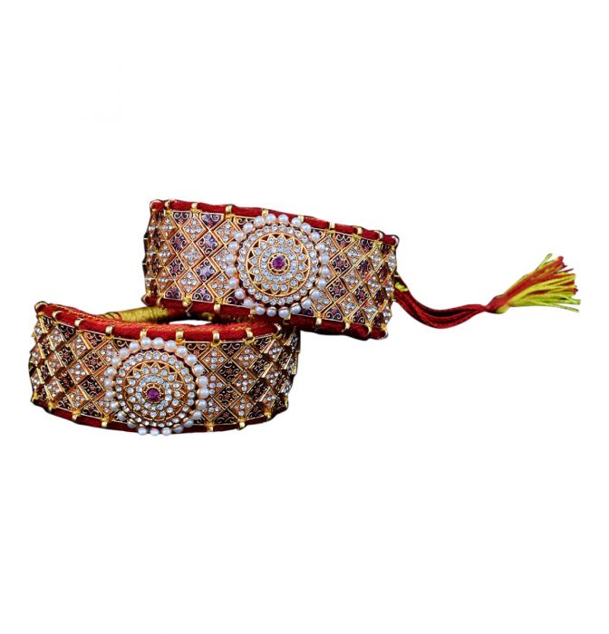 Red Colour Pochi with Stone and Meena Work