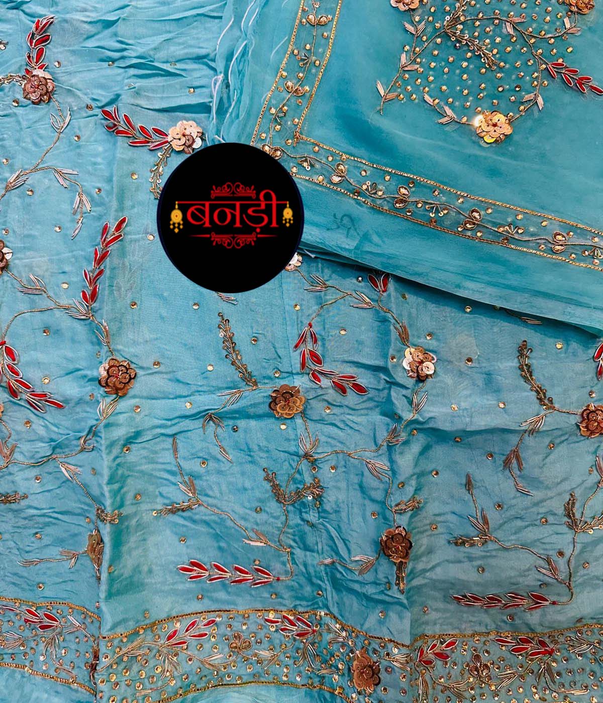-Rajputi Poshak in Firoji Blue in Upada Fabric -