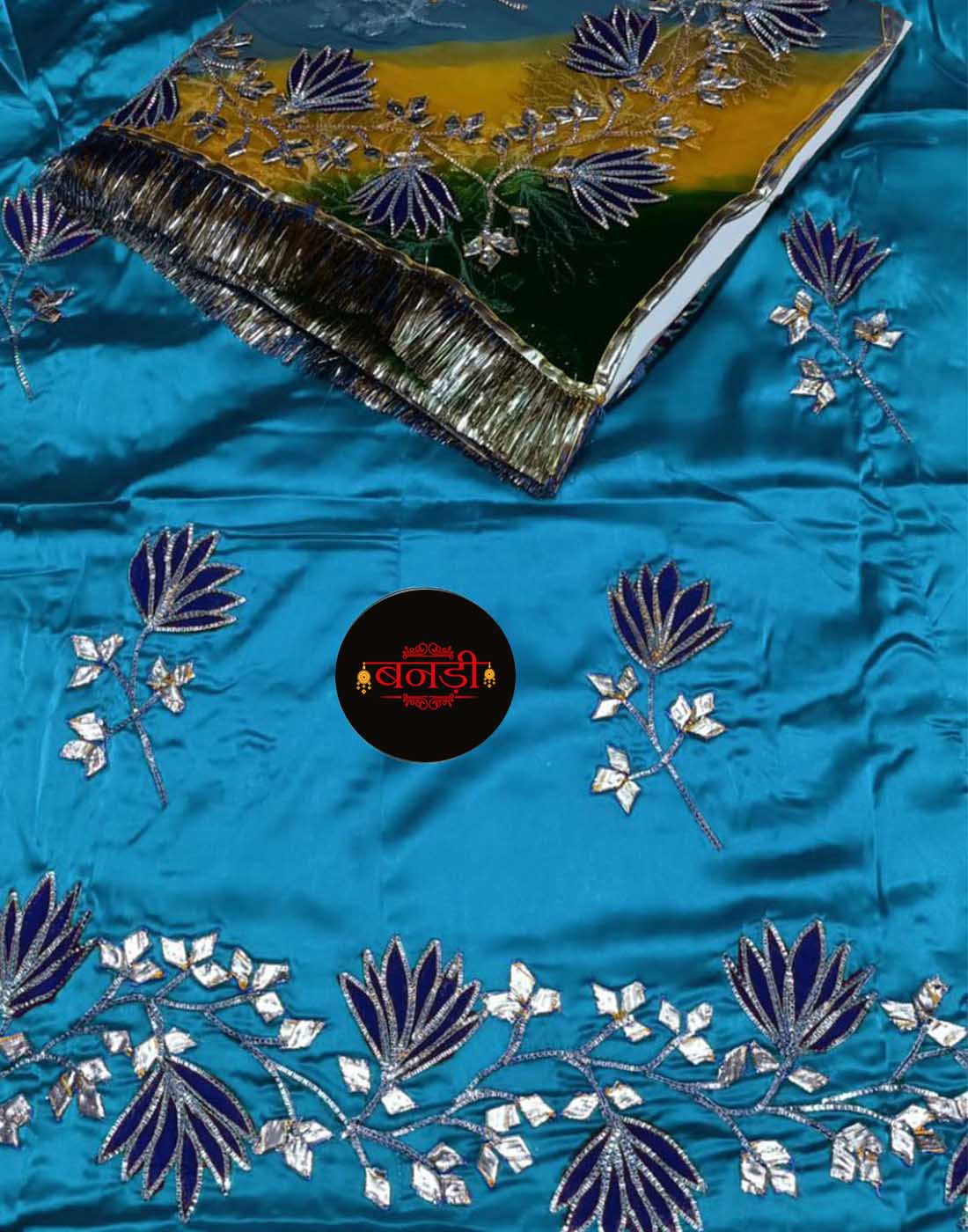 Boutique Poshak in Firozi Color with Multicolor Odhani 