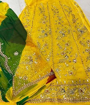 Mango Yellow Color Poshak with Multi Color Odhani