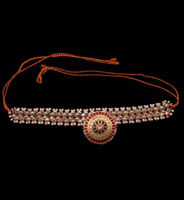 Traditional Borla Matta Patti in Red and White Moti