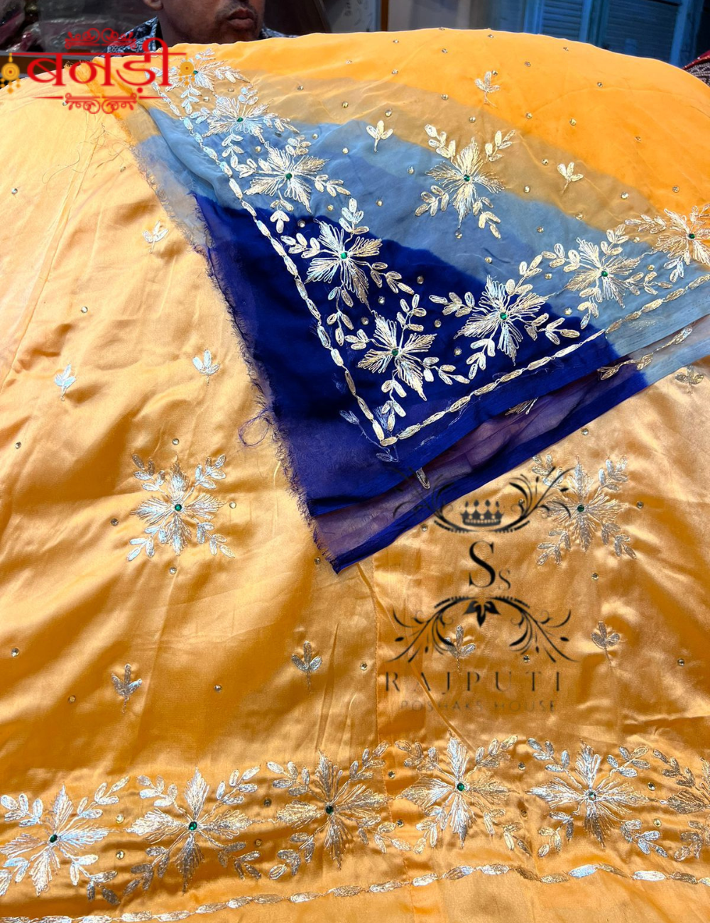 Rajputi Satin Suit in Light Orange with Hamrahi Multi-Shade Odhani