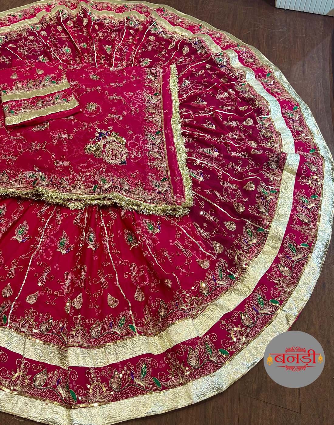 Dark Pink Color Design Poshak with 7 MTR Gher Lehenga