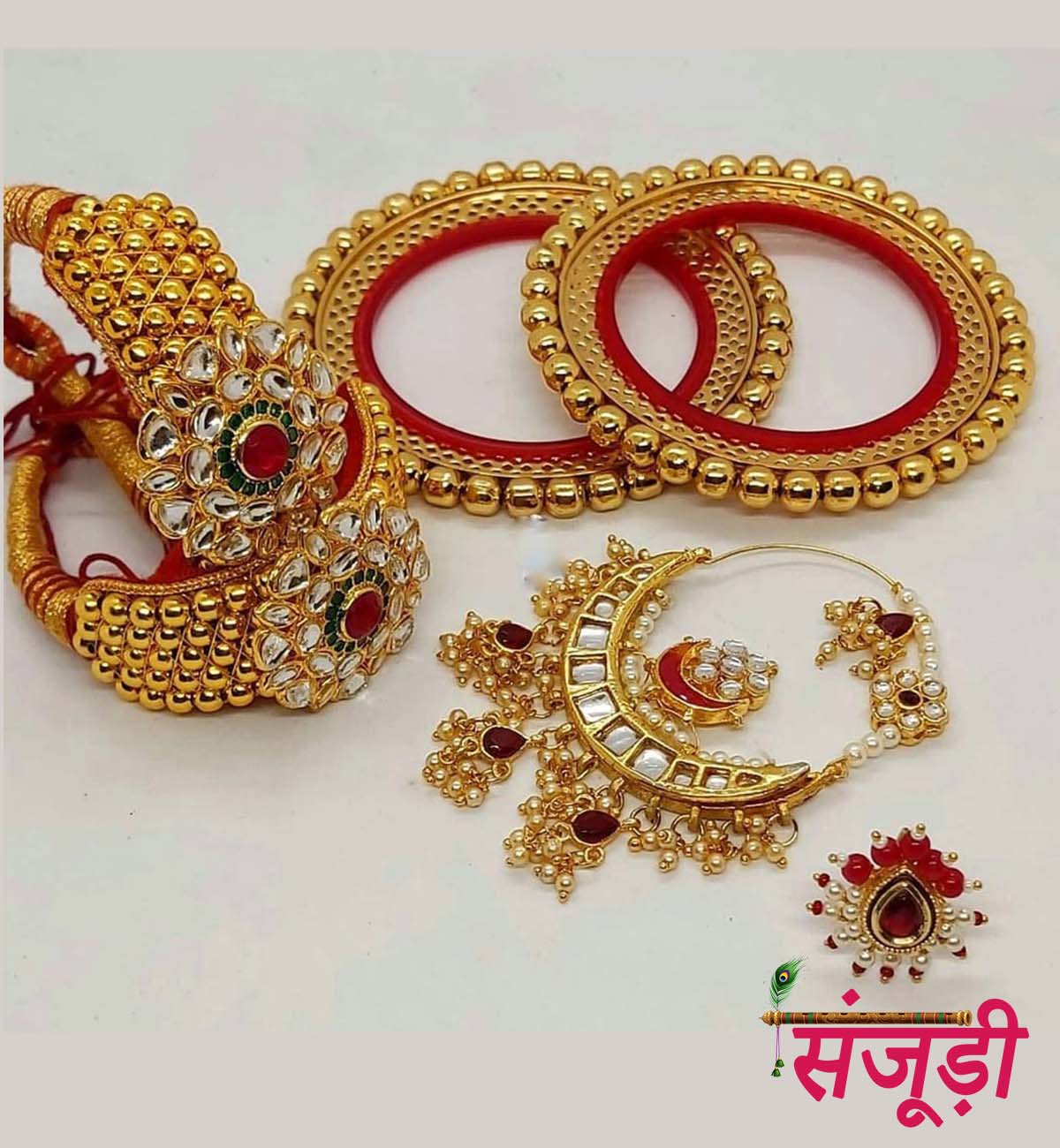 Rajputi Bangles Punacha and Nath Combo Set