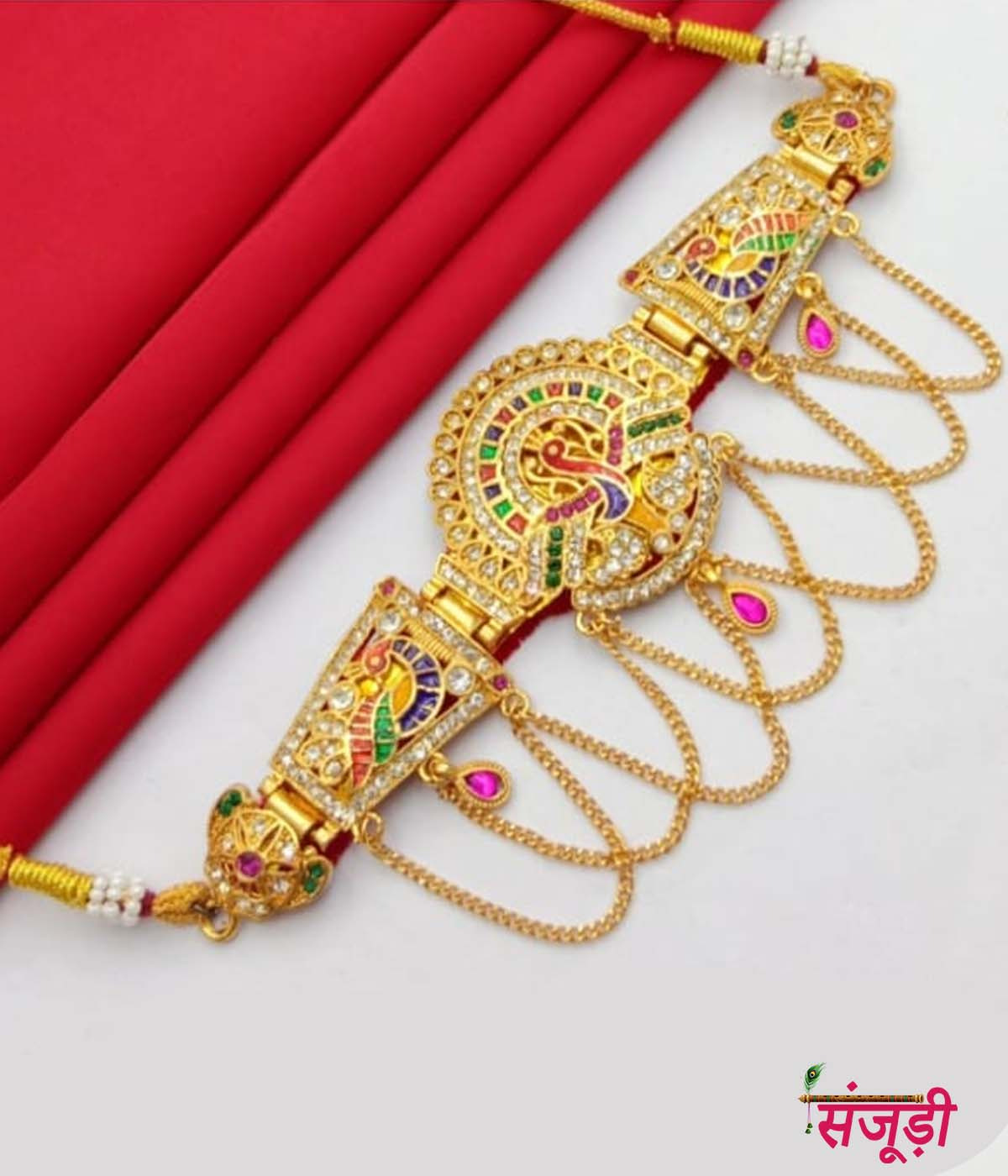 Multicolor Rajasthani Bajuband with Chain Latkan 