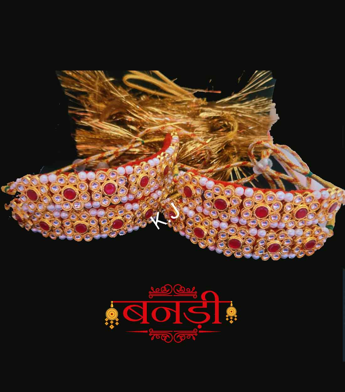 Red kundan Pochi bajuband set