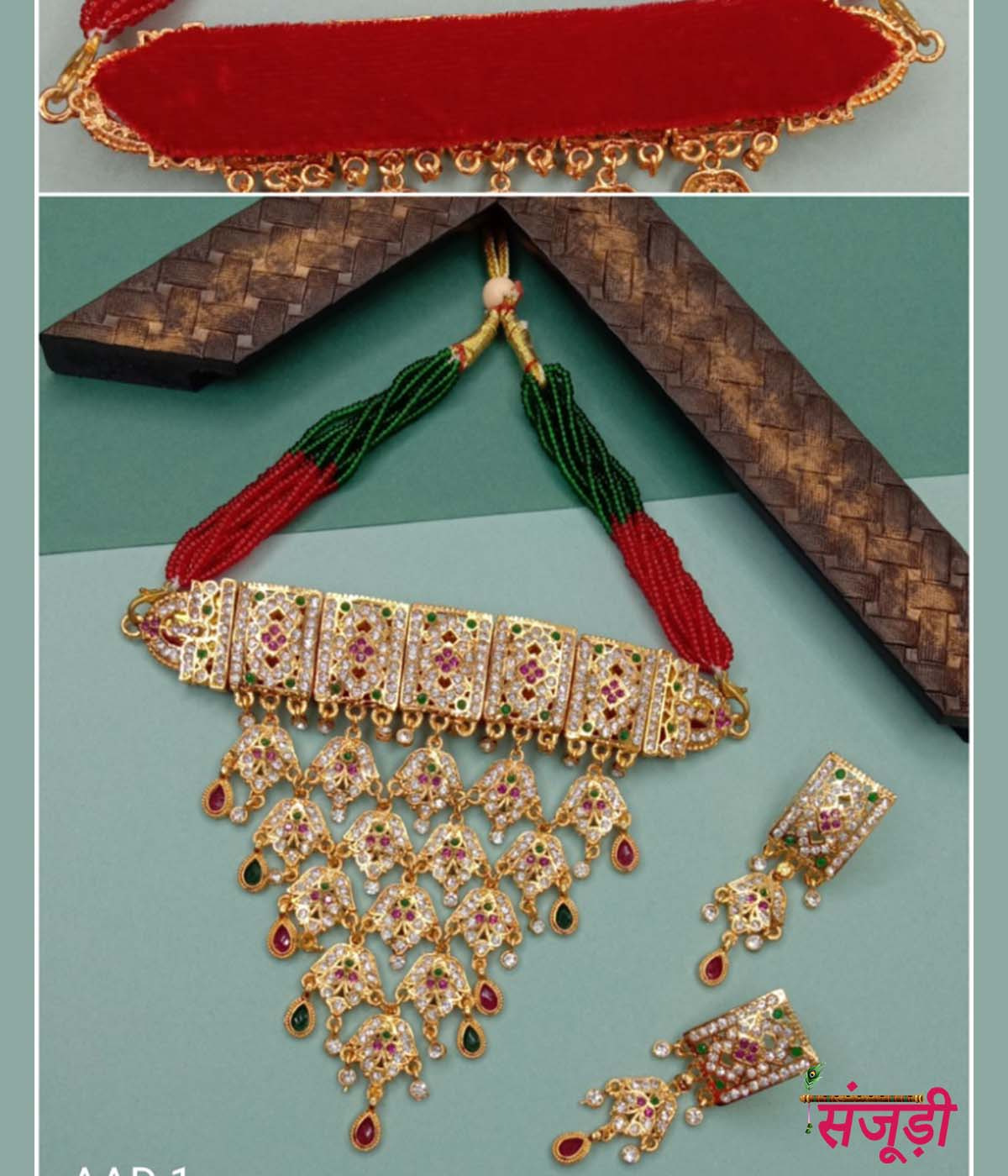 Rajasthani Aad with Pink and White Color Stones 