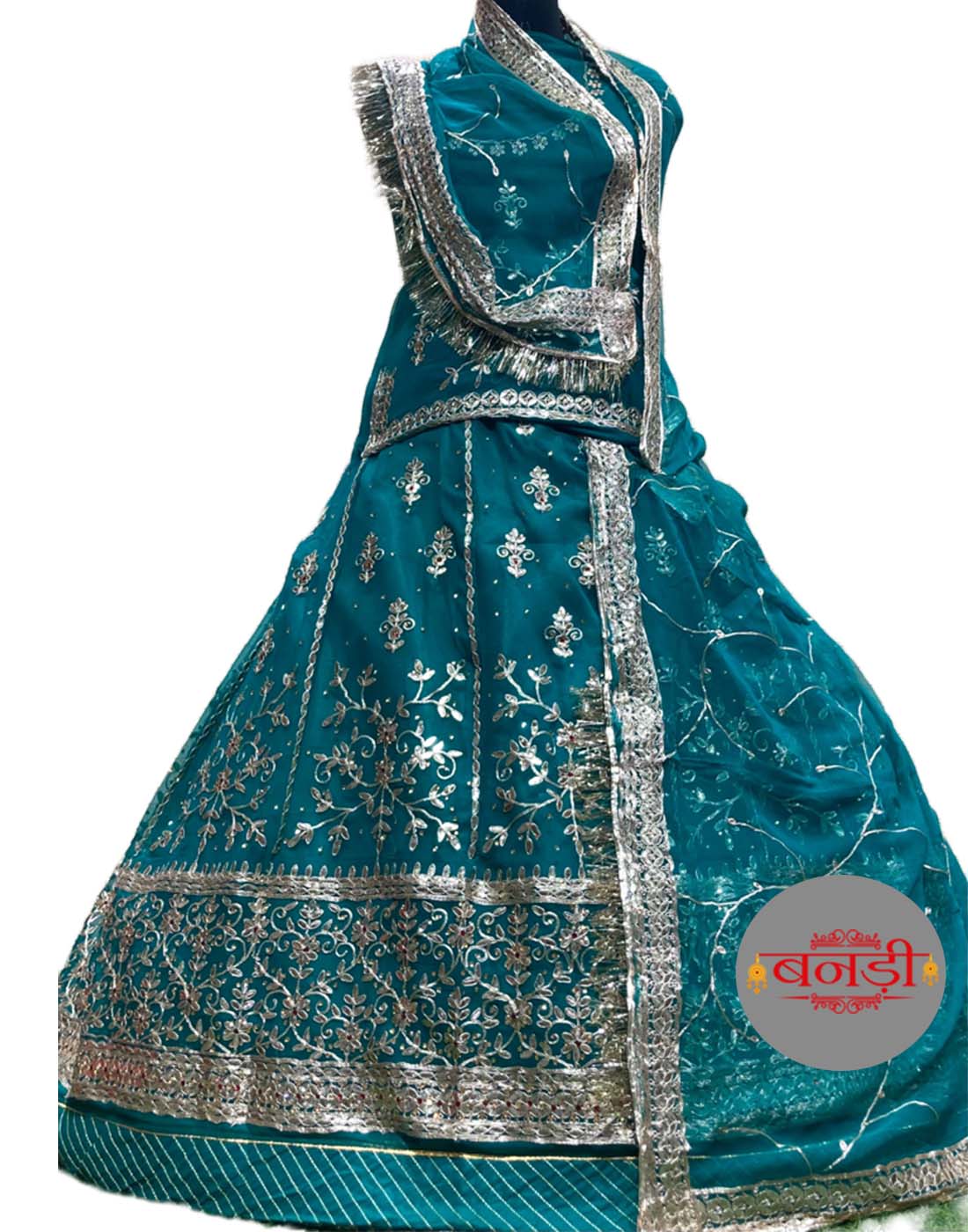 Gotapatti Poshak in Peacock Blue Color