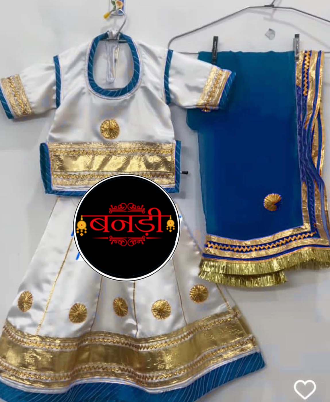 White and Blue Color Rajputi Poshak for Baby Girl