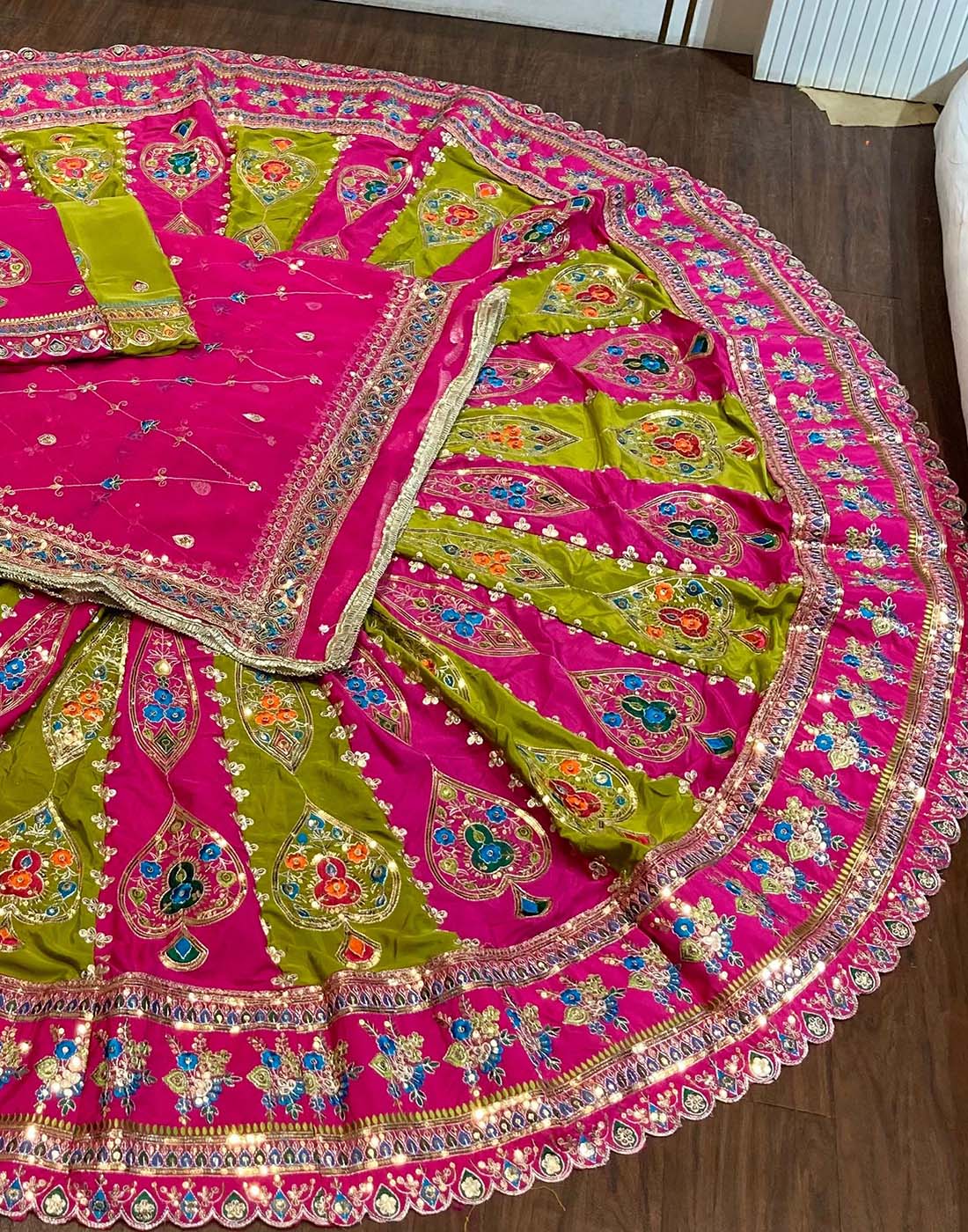 Pink and Mehandi Green Rajasthani Boutique Poshak Poshak
