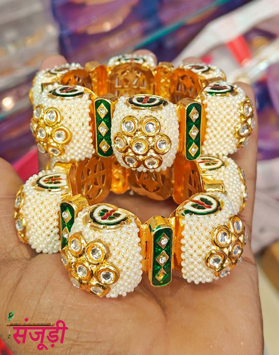 Rajputi Kangan with White Cheeda (Pearl) and Kundan