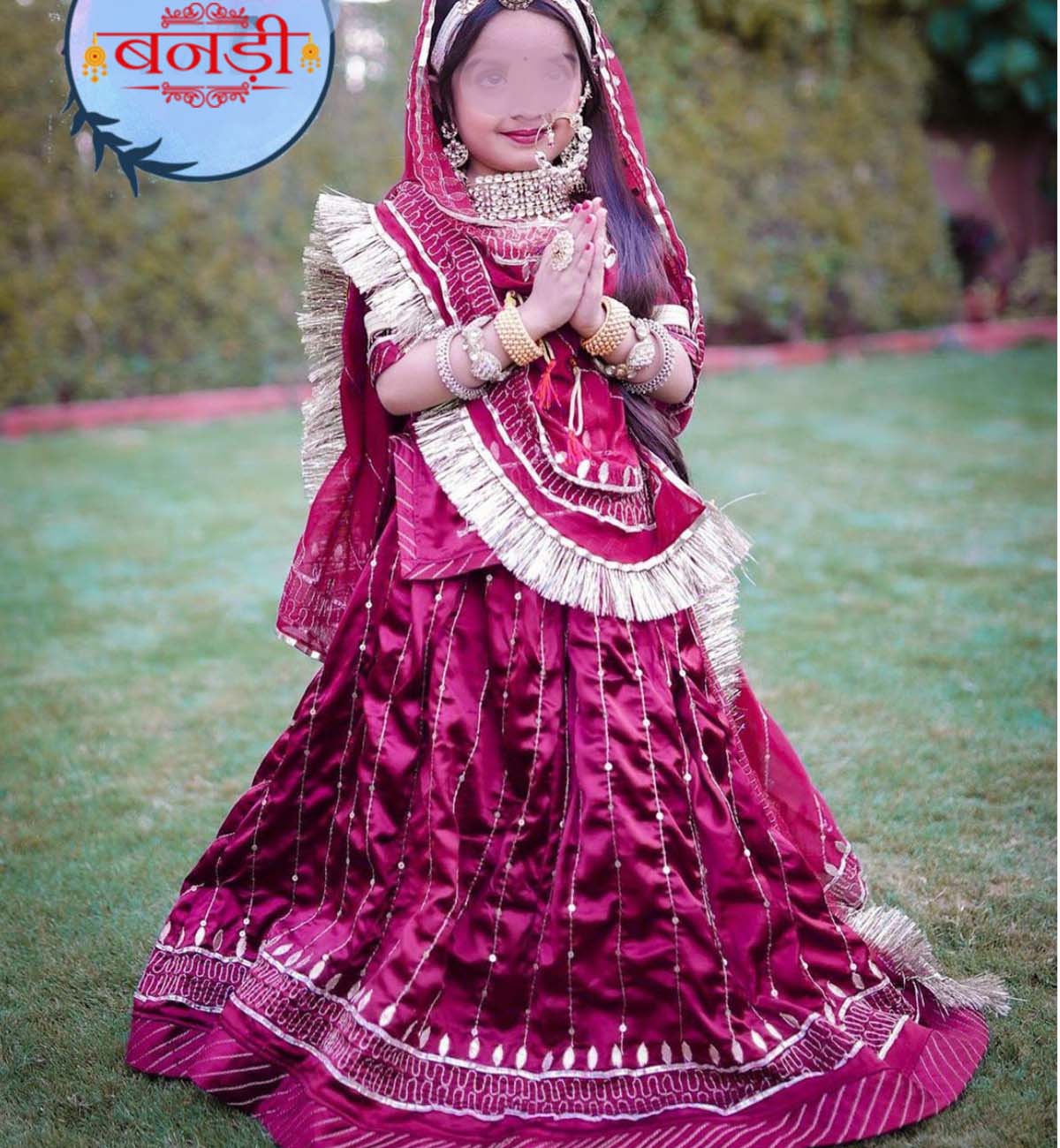Young Girl Poshak in Rani Color with Satin Cloth