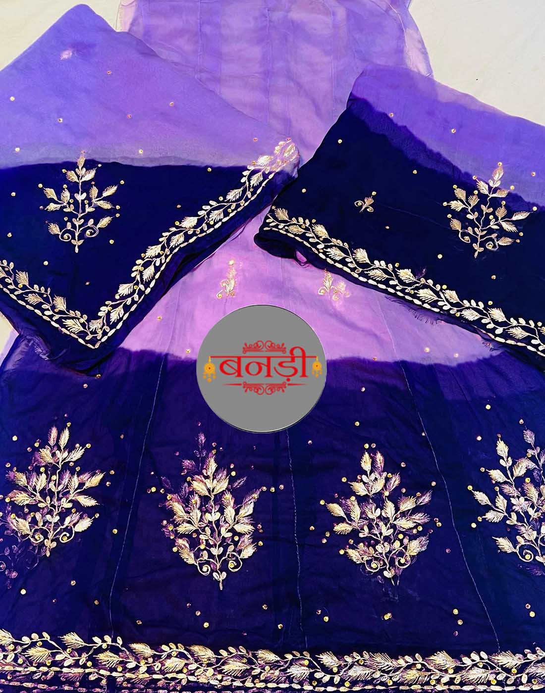 Double Color Rajasthani Poshak in Pink and Ink Blue Color with Hamrahi  Fabric