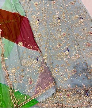 Grey Colour Poshak with kundan work in Hamrahi Fabric