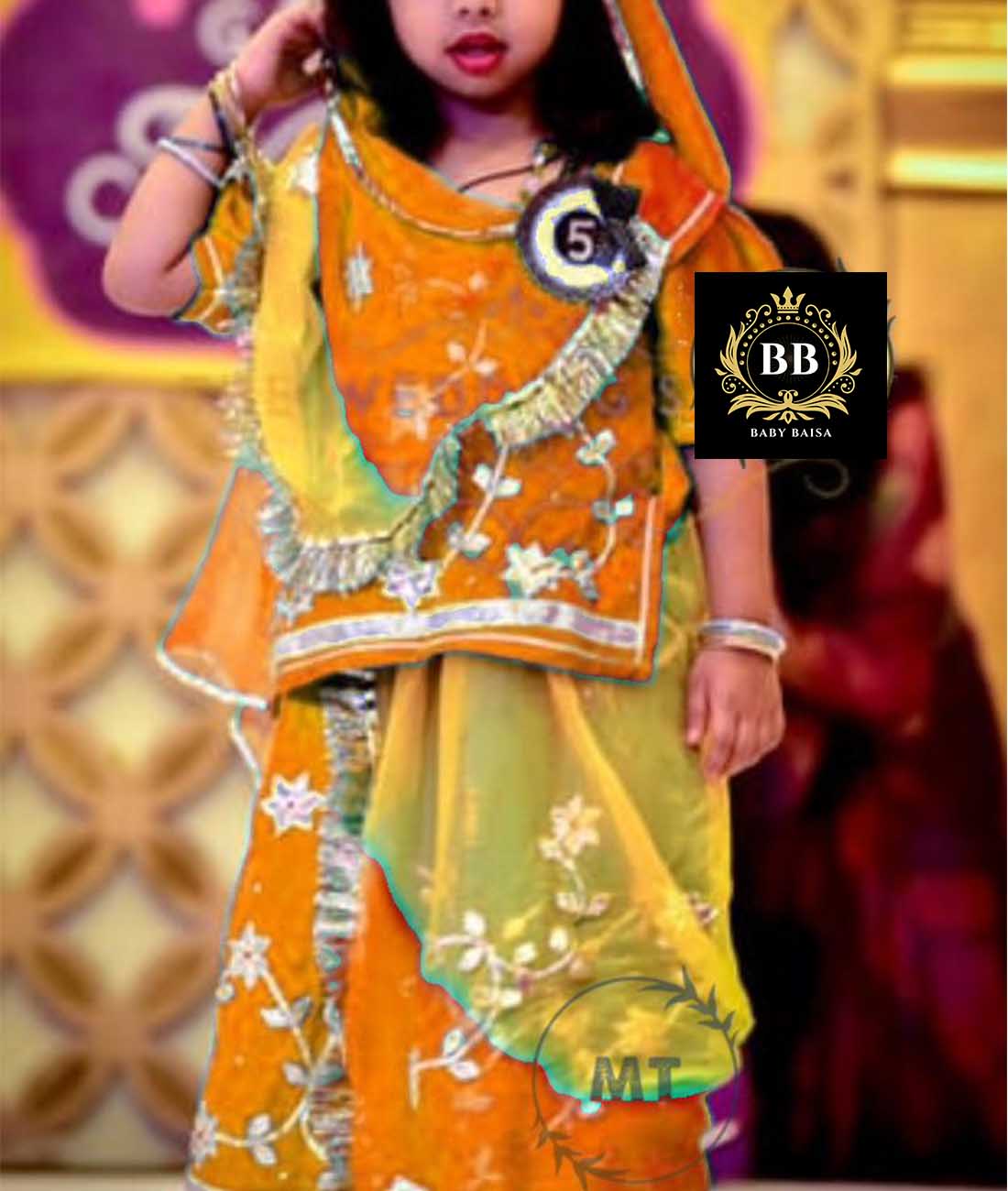 Orange Color Stitched Poshak for Girl with Shaded Odhani