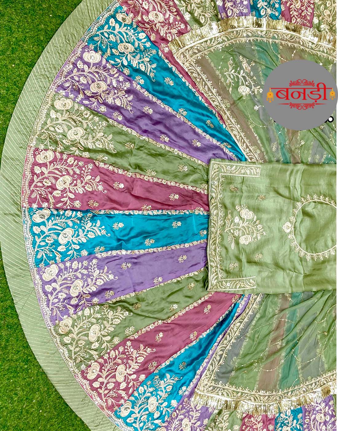 Pista Green Boutique Poshak with Multicolor