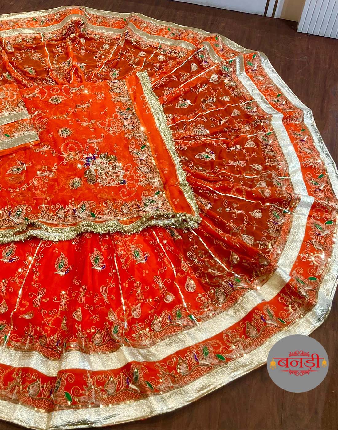 Orange Color Design Poshak with 7 MTR Gher Lehenga