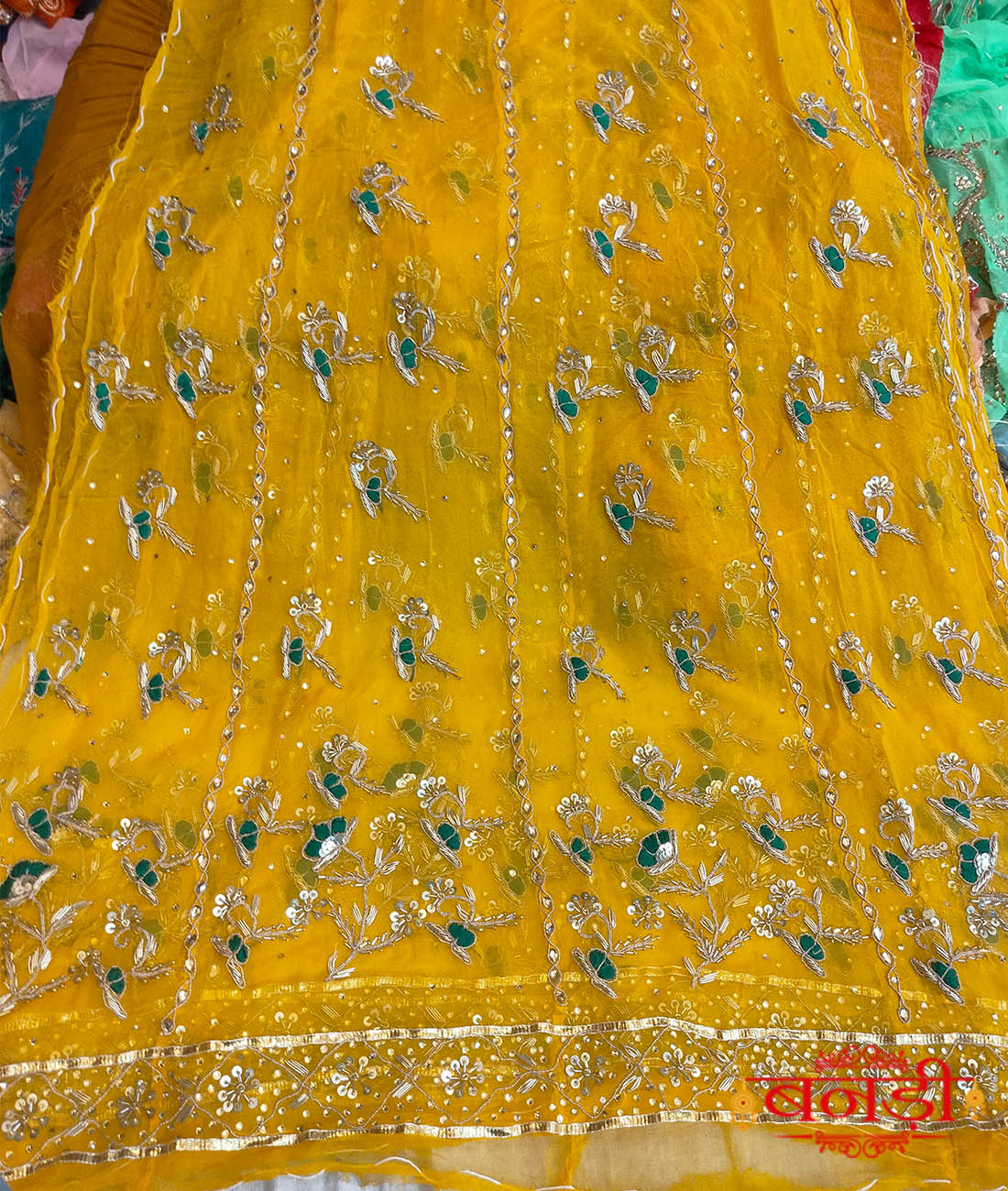 mango yellow color poshak with jardoji work