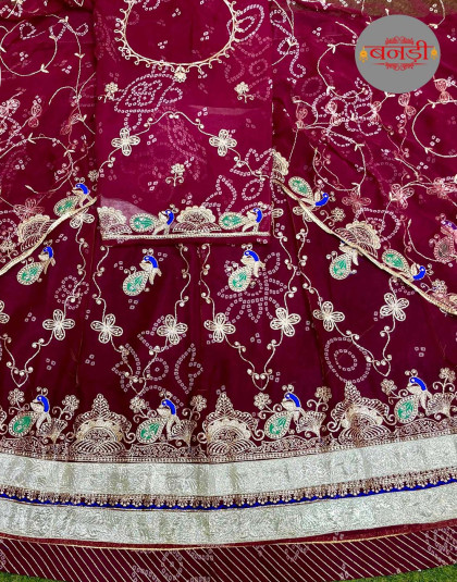 maroon color fancy chunari poshak with with zari and lappa work