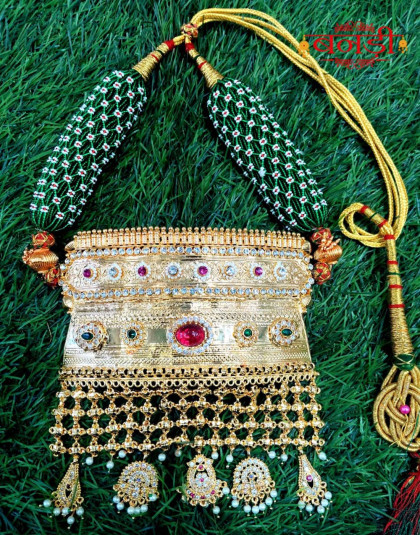 rajputi heavy aad with jadau stones and light red kundan