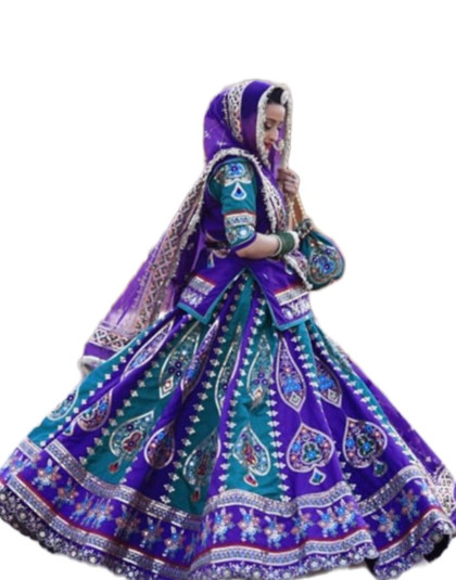designer poshak in purple and blue color