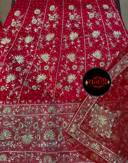red rajputi bridal poshak with heavy jardoshi and dabka work