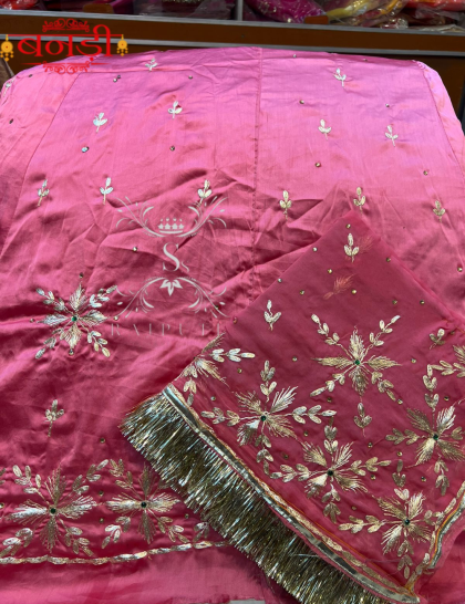 satin poshak in pink color with hamrahi odhani 